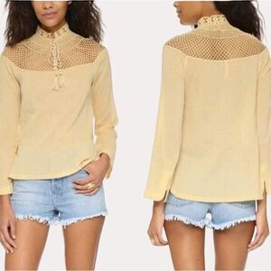 Free People The Island Crochet Lace High Neck Blouse Top Natural XS bv